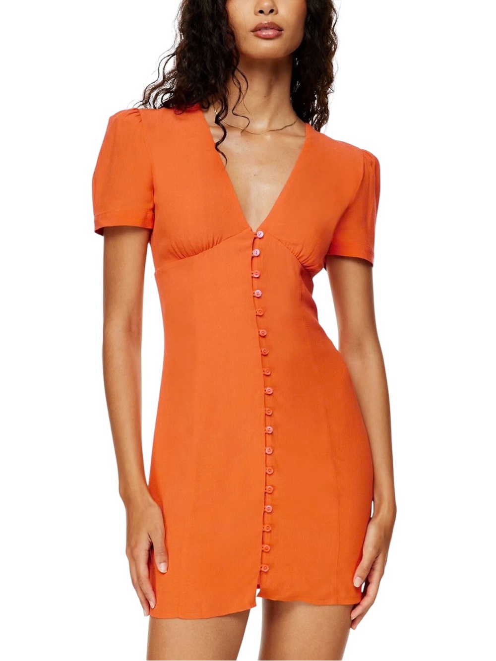 Aritzia Sunday Best Sandrine Puff-Sleeve Button-Front Mini Dress Orange Sz 4